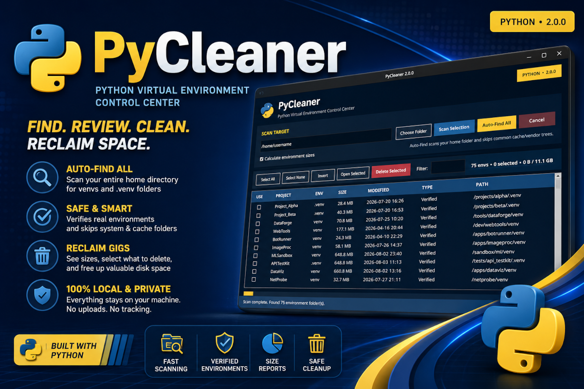 PyCleaner 2.0 application interface and feature overview